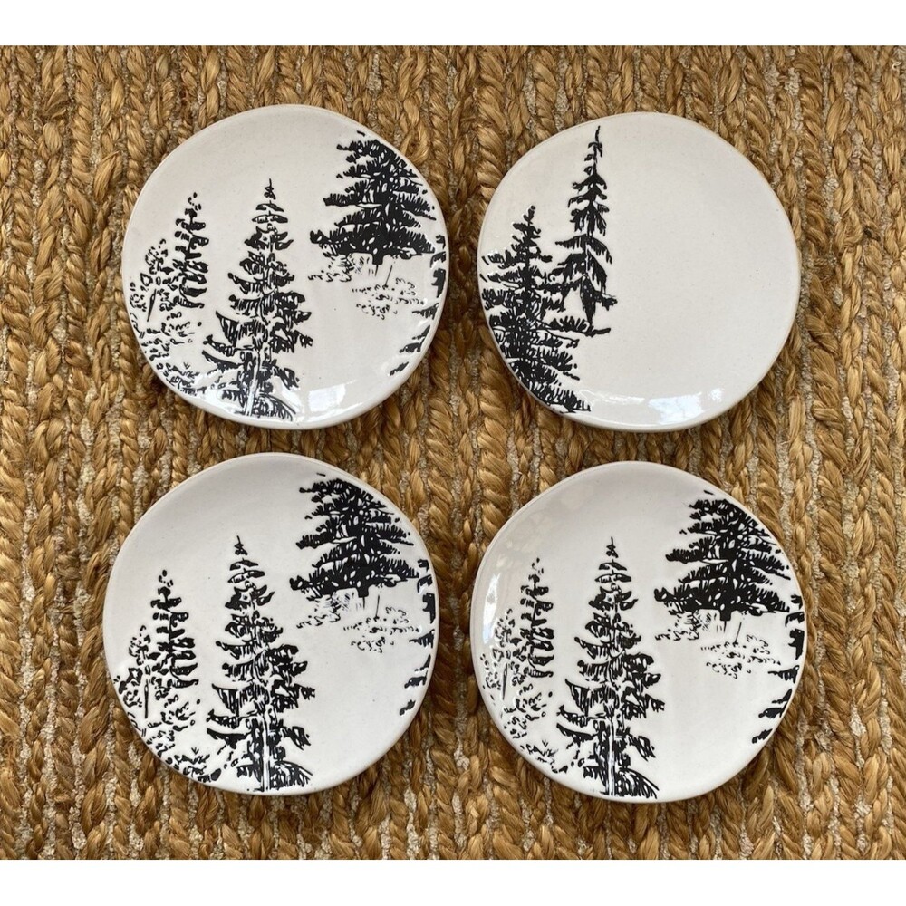 NEW Hearth & Hand Magnolia Stoneware 6.5" Appetizer Plates Pine Trees Set of 4